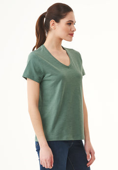 Women's Basic V-Neck T-Shirt Green Tea