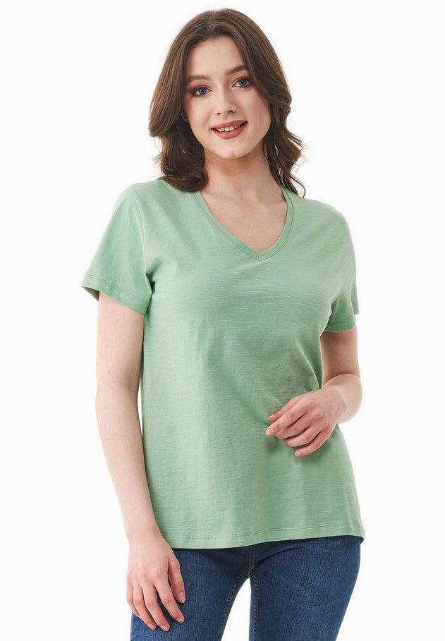 Women's Basic V-Neck T-Shirt Matcha Green