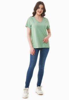 Women's Basic V-Neck T-Shirt Matcha Green