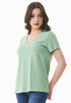 Women's Basic V-Neck T-Shirt Matcha Green