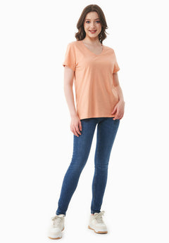 Women's Basic V-Neck T-Shirt Peach