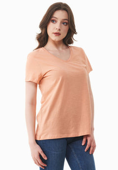 Women's Basic V-Neck T-Shirt Peach