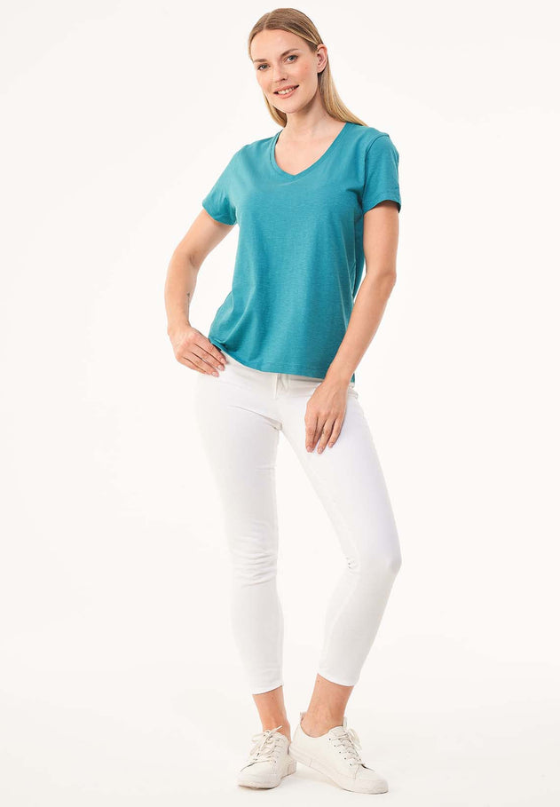 Women's Basic V-Neck T-Shirt Petrol Green