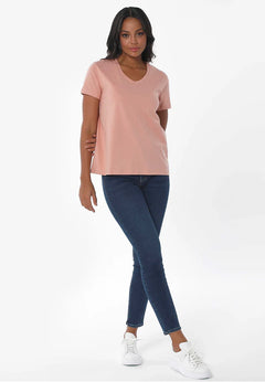 Women's Basic V-Neck T-Shirt Salmon Pink