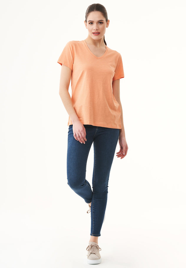 Basic V-Neck T-Shirt Shell Coral