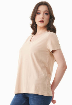 Women's Basic V-Neck T-Shirt Soft Beige