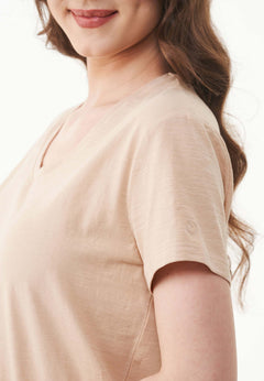 Women's Basic V-Neck T-Shirt Soft Beige
