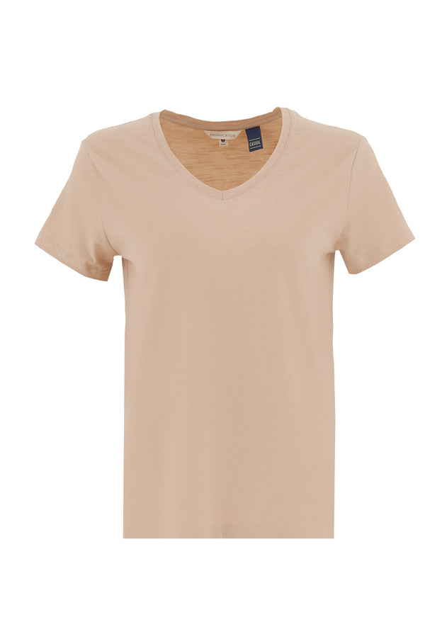 Women's Basic V-Neck T-Shirt Soft Beige