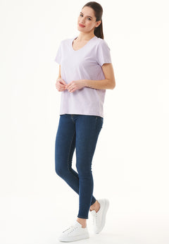 Women's Basic V-Neck T-Shirt Soft Lilac