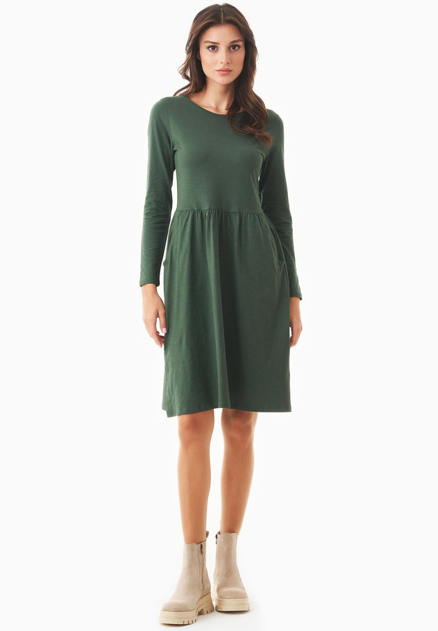Long-Sleeved Jersey Dress Dark Olive Green