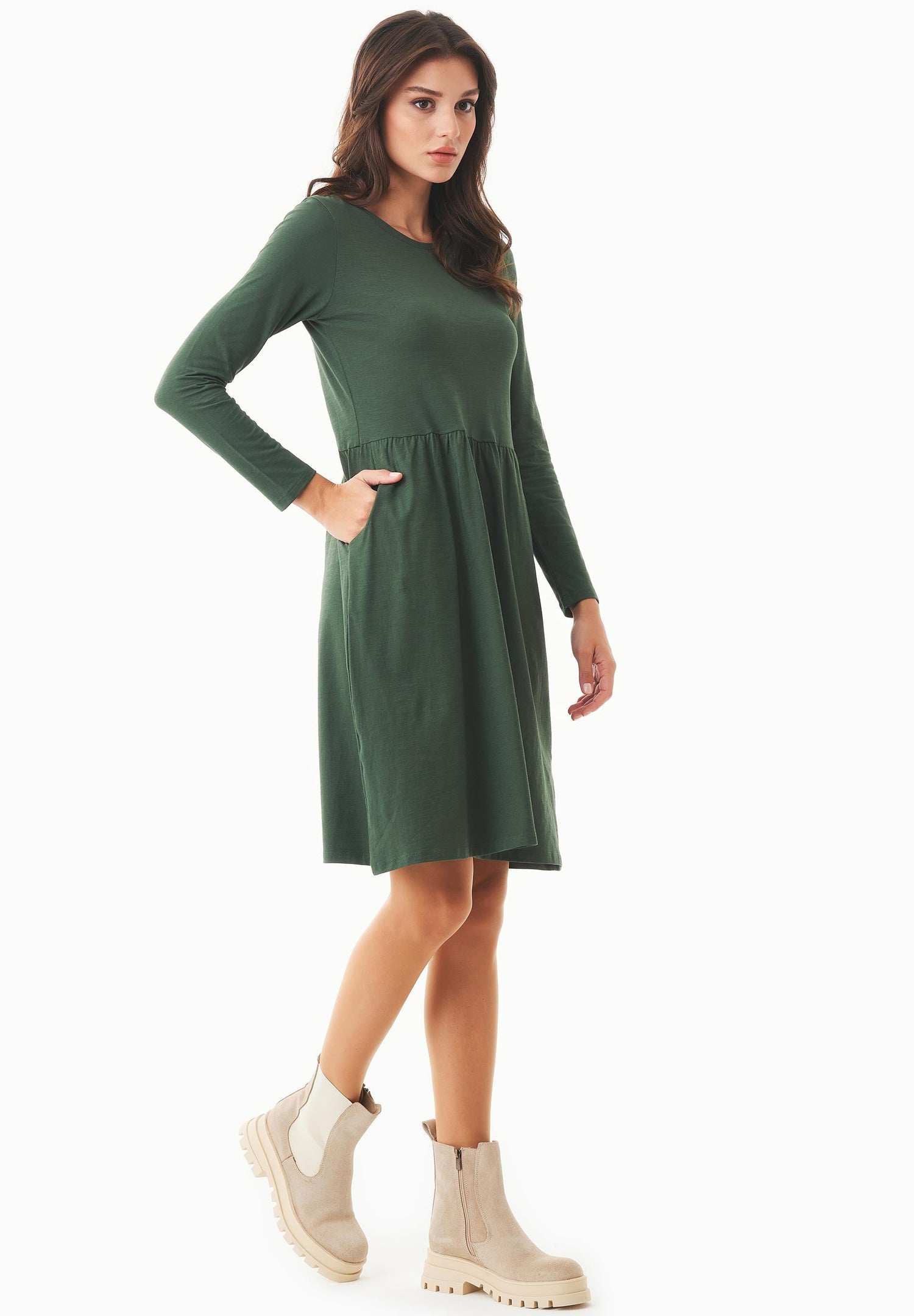 Long-Sleeved Jersey Dress Dark Olive Green