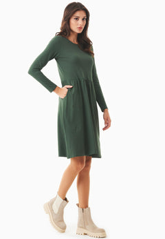 Long-Sleeved Jersey Dress Dark Olive Green