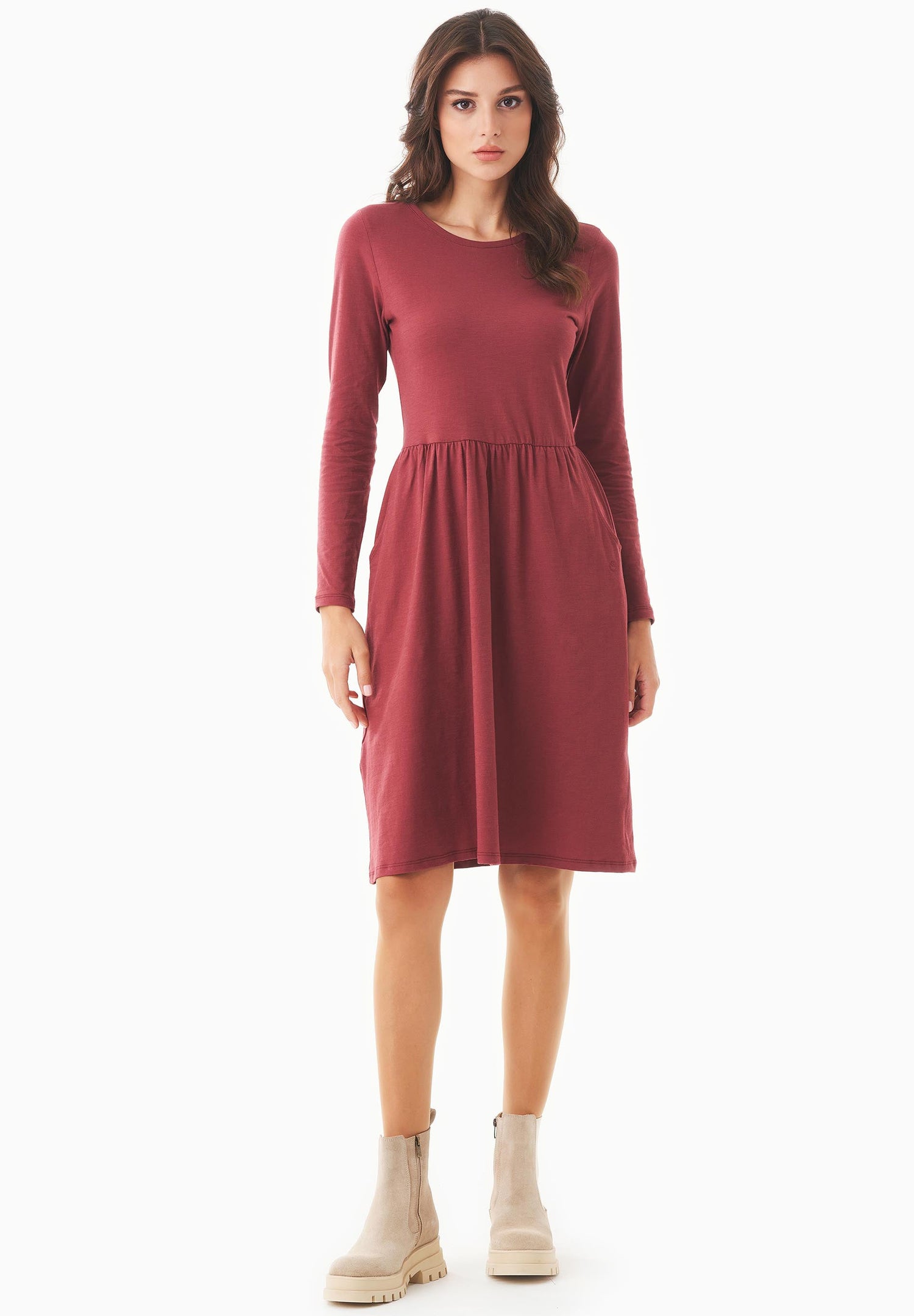 Long-Sleeved Organic Cotton Jersey Dress Syrah Red