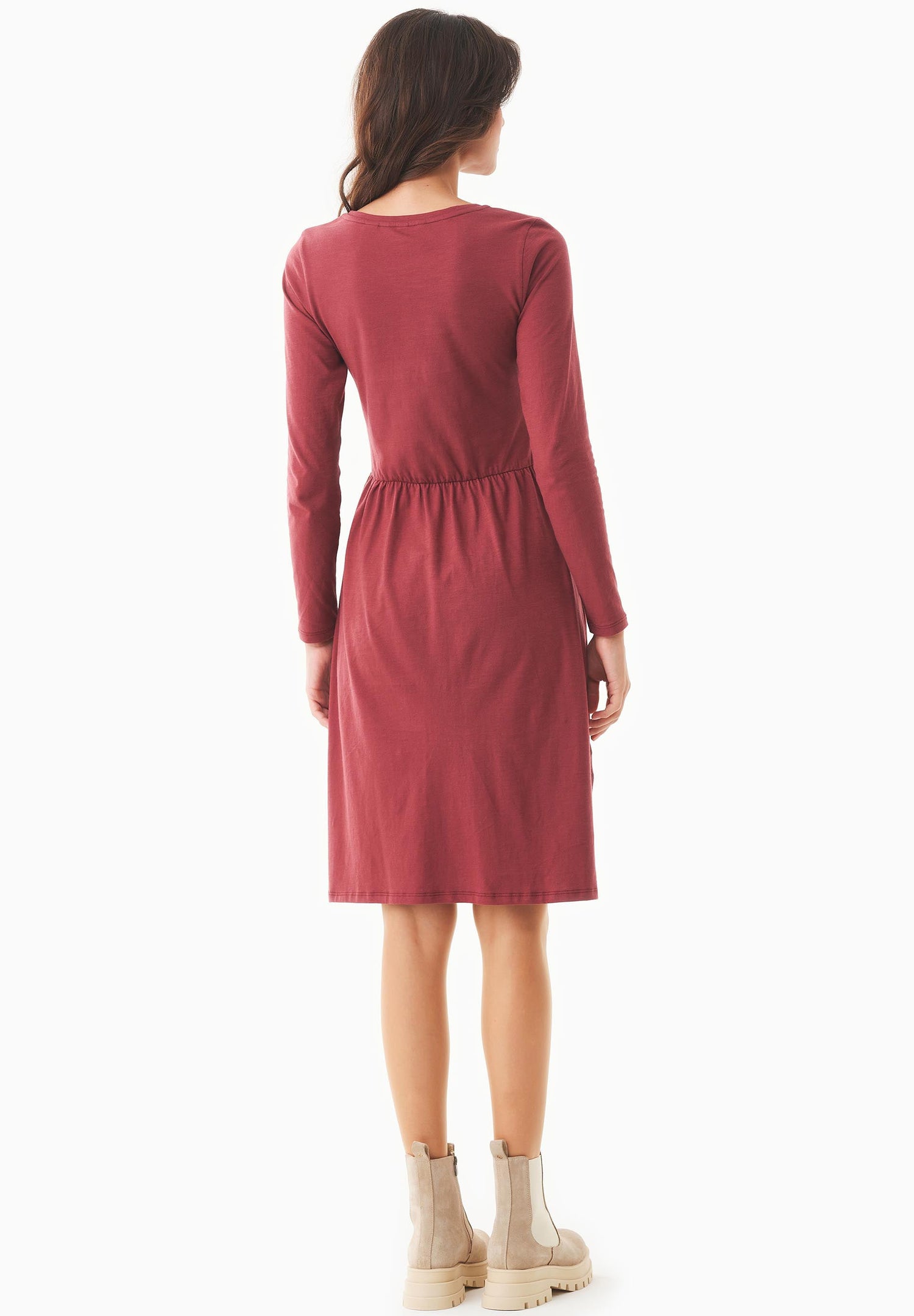 Long-Sleeved Organic Cotton Jersey Dress Syrah Red