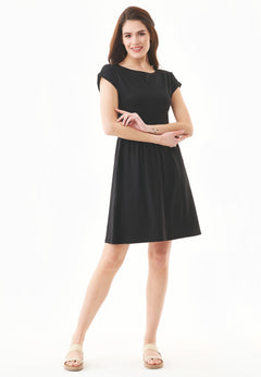Slub Jersey Dress With Side Pockets Black