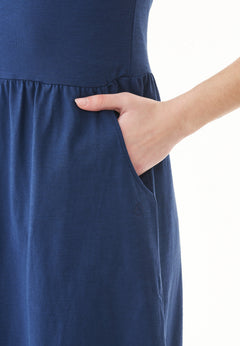 Slub Jersey Dress With Side Pockets Navy Blue