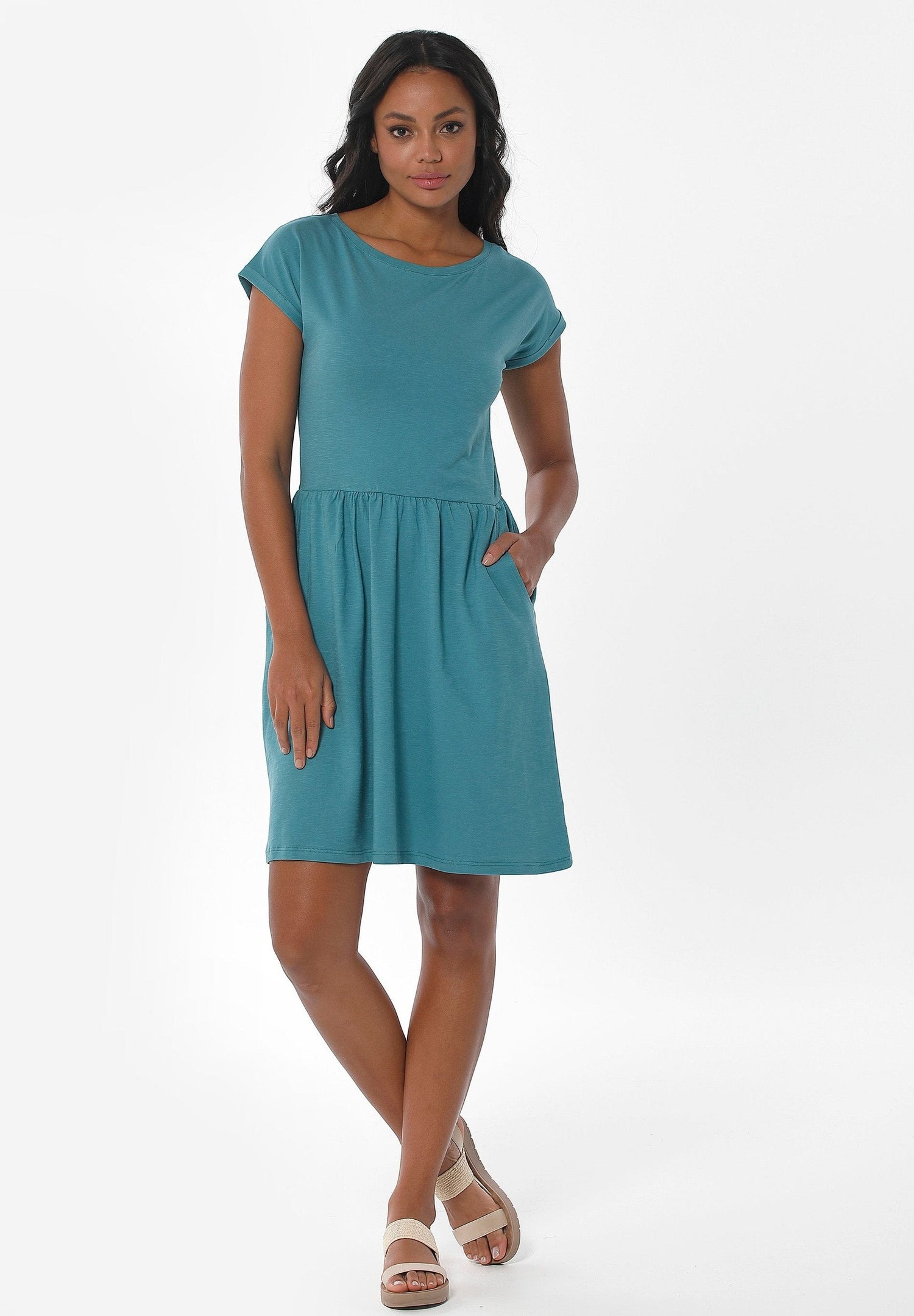 Slub Jersey Dress With Side Pockets Petrol Green