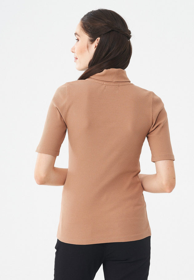 Women's Short Sleeved Cotton Turtleneck Light Brown
