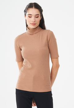 Women's Short Sleeved Cotton Turtleneck Light Brown