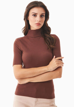 Women's Short Sleeved Cotton Turtleneck Radical Brown