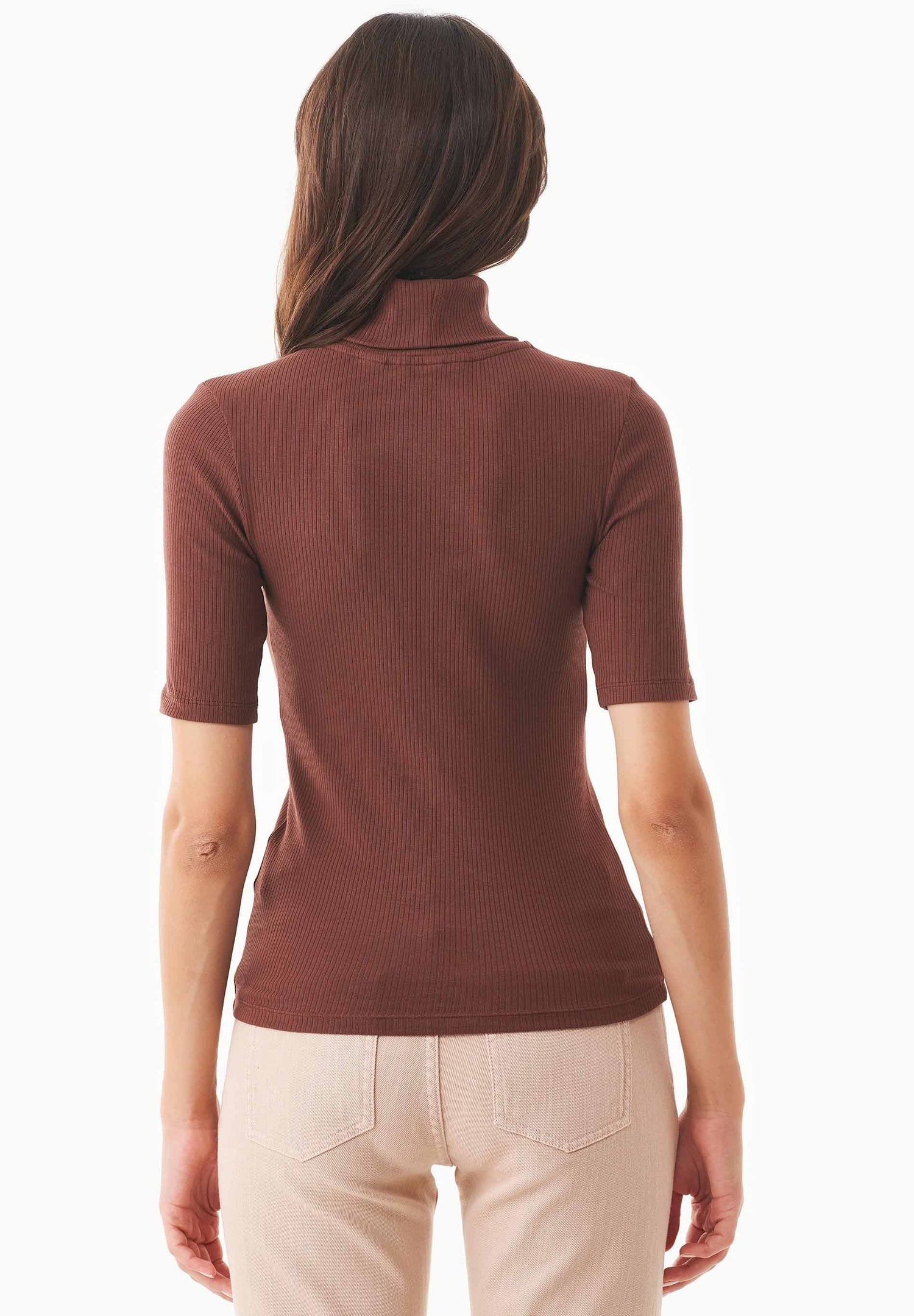 Women's Short Sleeved Cotton Turtleneck Radical Brown
