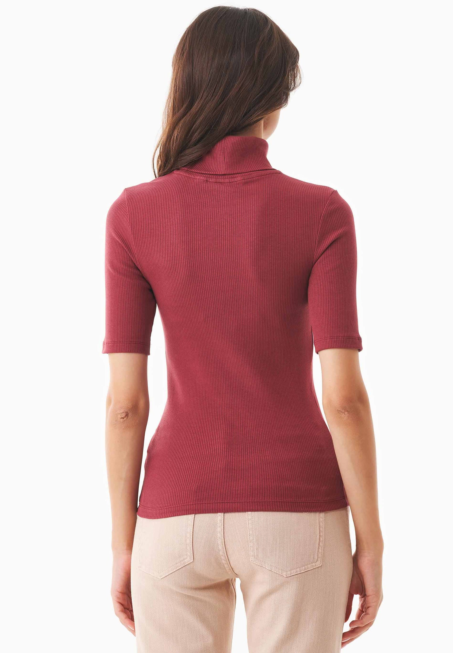 Women's Short Sleeved Cotton Turtleneck Syrah Red