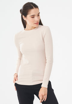 Women's Ribbed Round Neck Long-Sleeved Top Stone