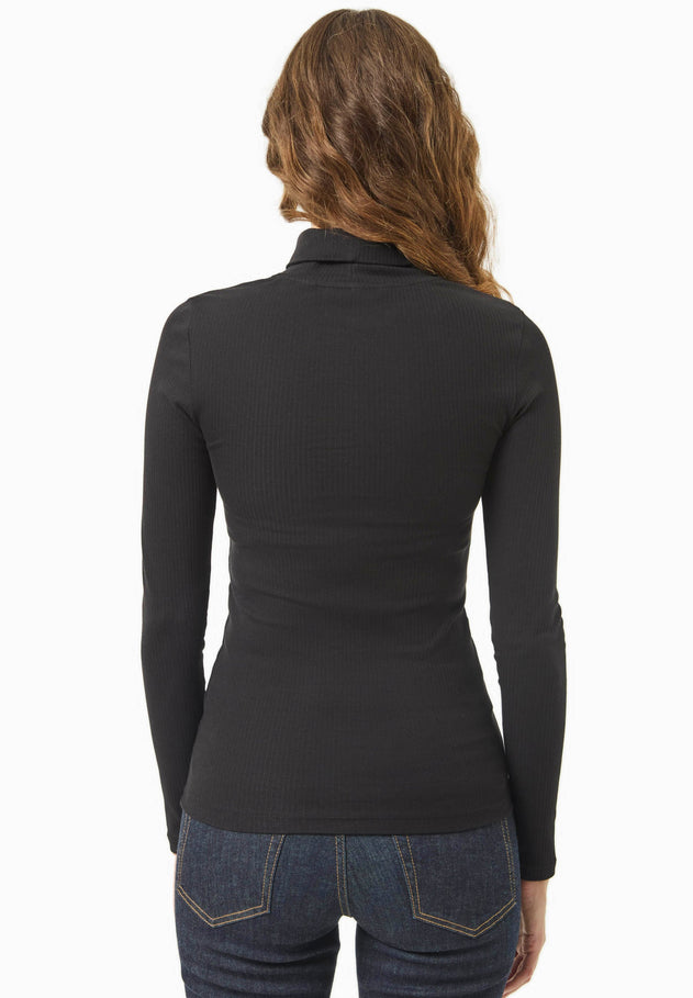 Women's Long Sleeved Cotton Turtleneck Black