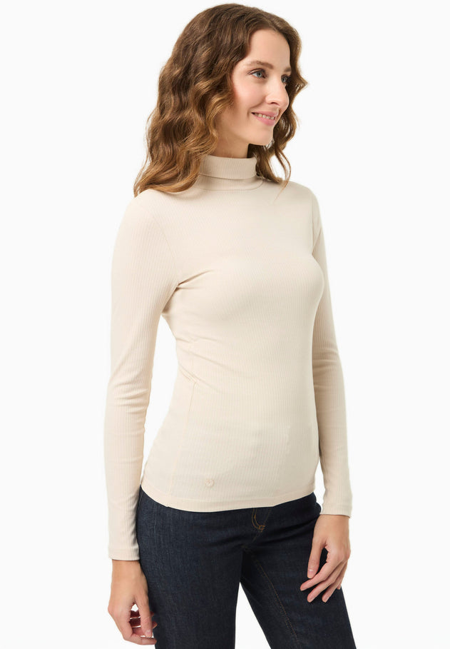Women's Long Sleeved Cotton Turtleneck Stone