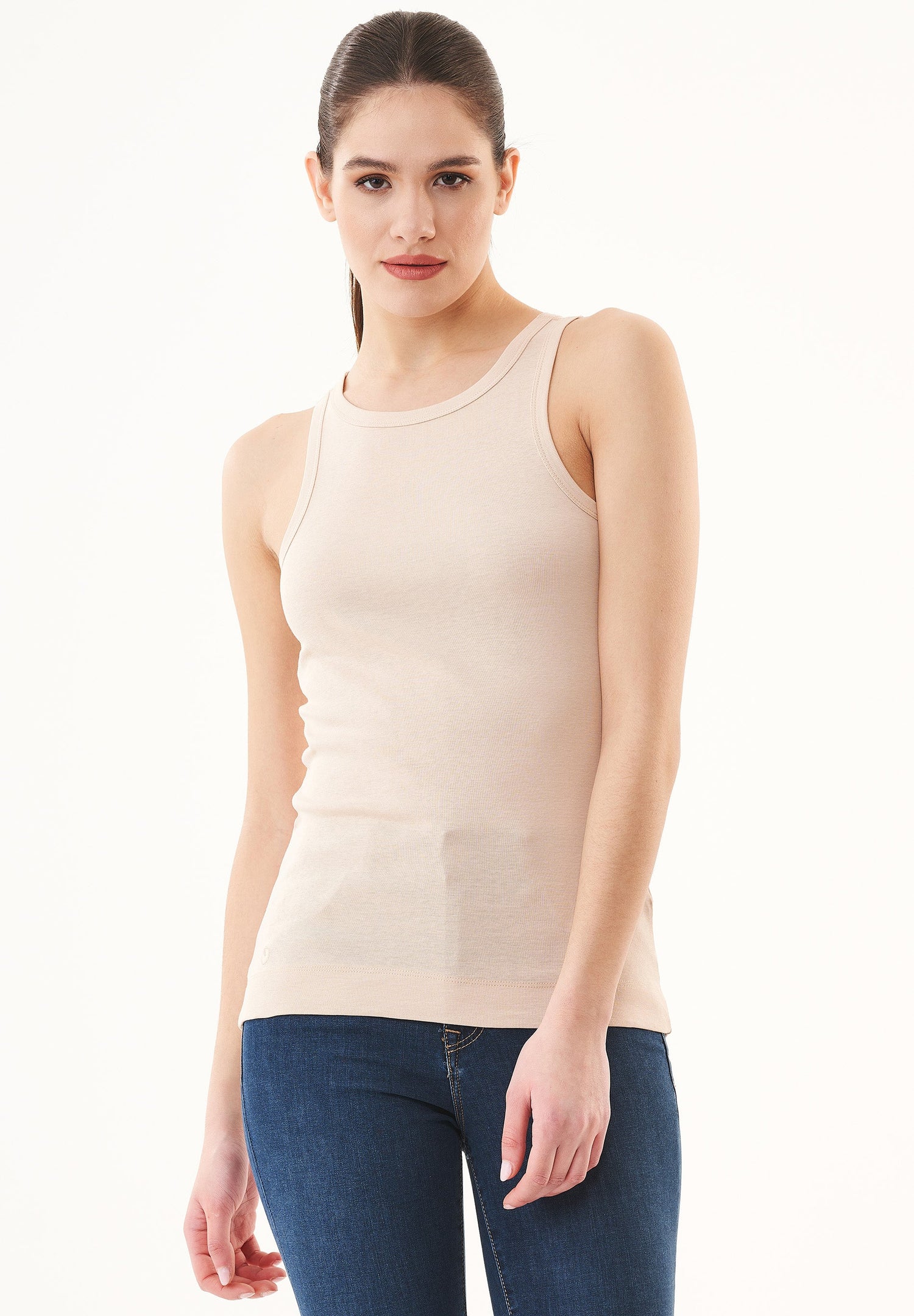 Naisten High Neckline Ribbitoppi Birch White