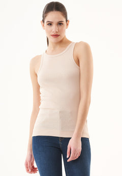 Naisten High Neckline Ribbitoppi Birch White