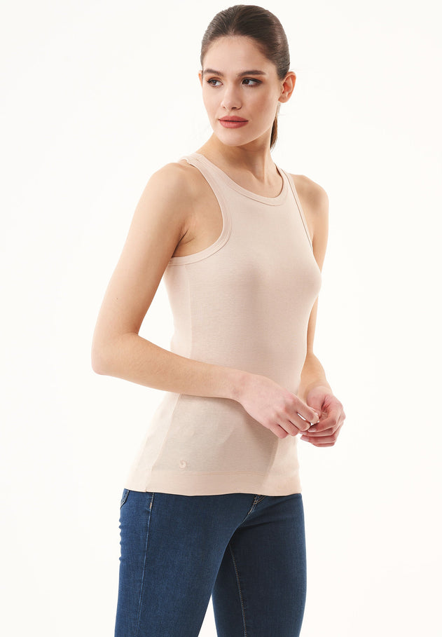 Naisten High Neckline Ribbitoppi Birch White