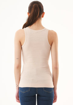 Naisten High Neckline Ribbitoppi Birch White