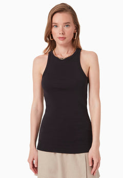 Women's High Neckline Ribbed Top Black