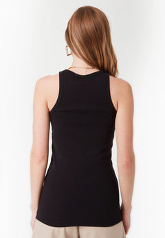 Women's High Neckline Ribbed Top Black