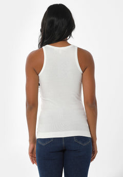 Women's High Neckline Ribbed Top Off-White