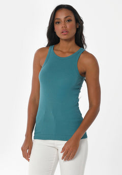 Naisten High Neckline Ribbitoppi Petrol Green