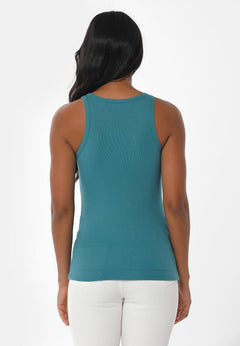 Naisten High Neckline Ribbitoppi Petrol Green
