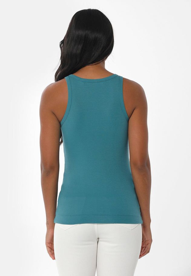 Naisten High Neckline Ribbitoppi Petrol Green