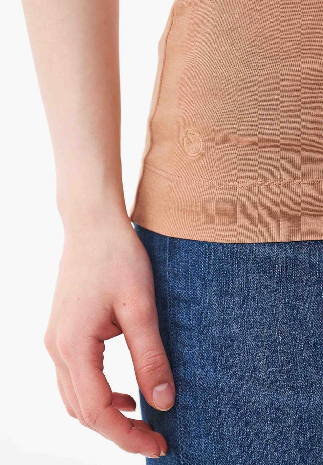 Women's High Neckline Ribbed Top Tan Beige