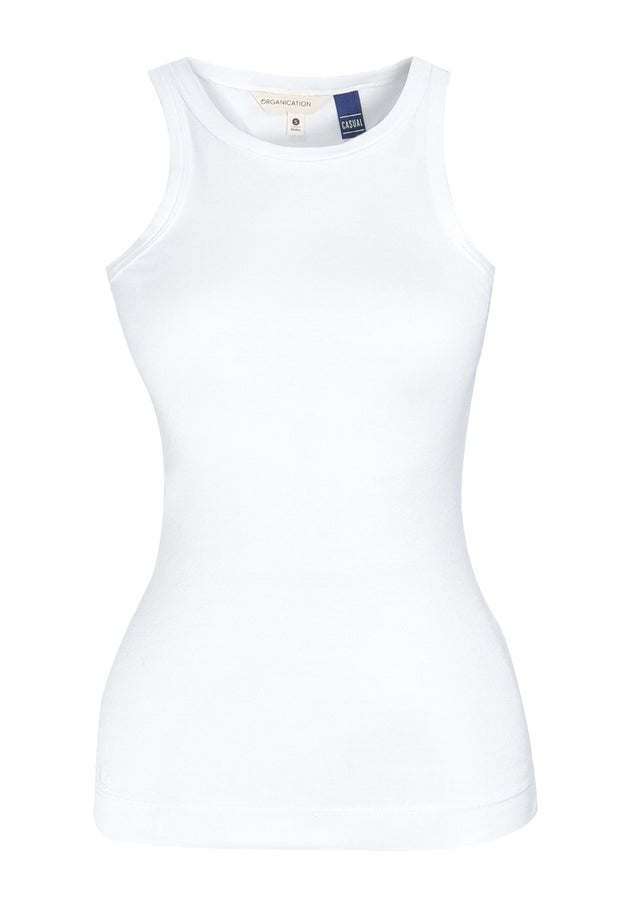Women's High Neckline Ribbed Top White