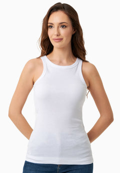 Women's High Neckline Ribbed Top White