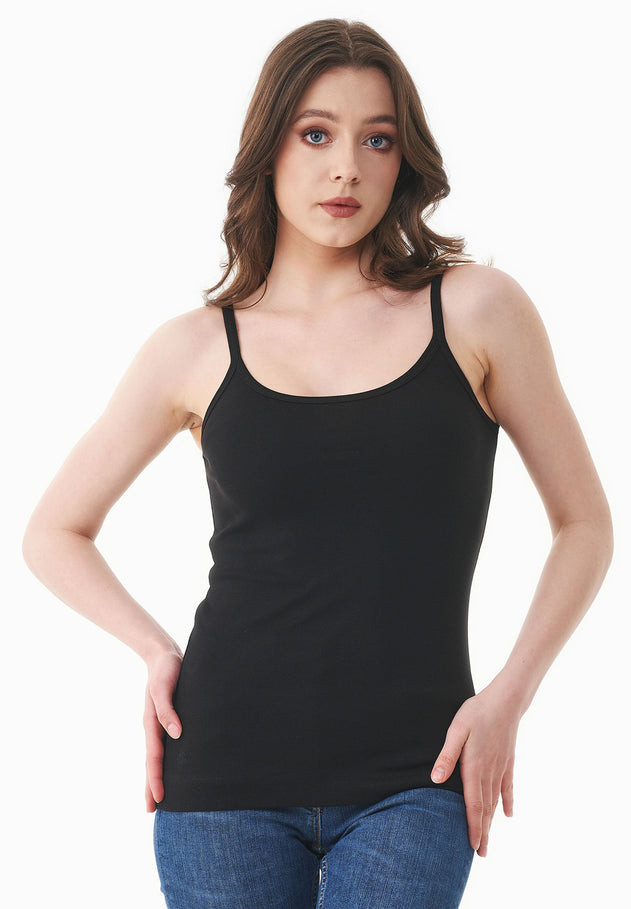 Women's Ribbed Spaghetti Strap Top Black