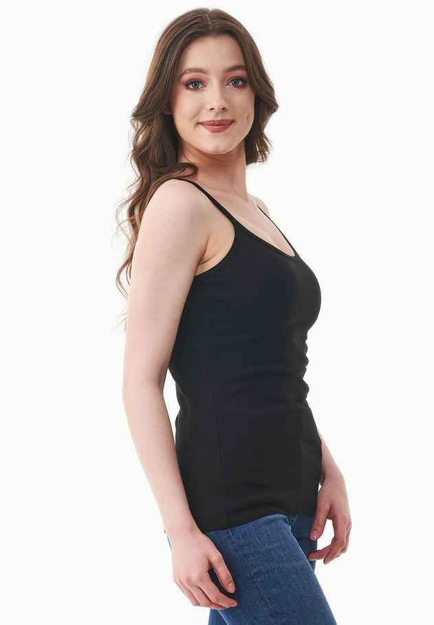 Women's Ribbed Spaghetti Strap Top Black