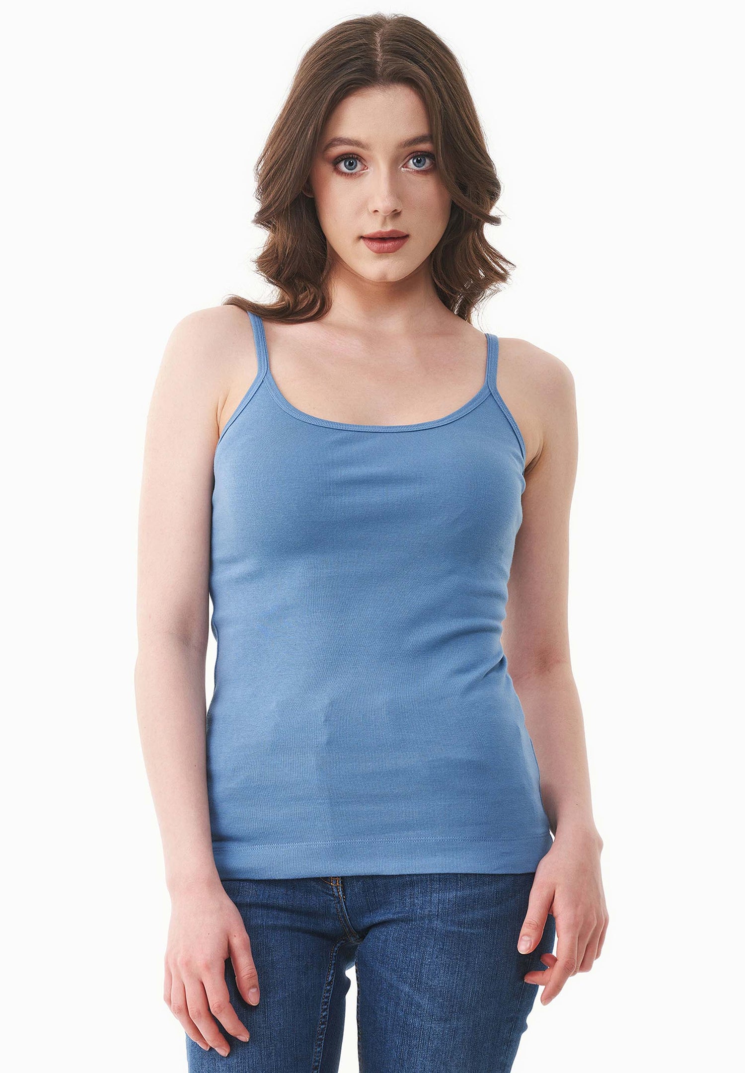 Women's Ribbed Spaghetti Strap Top Coronet Blue