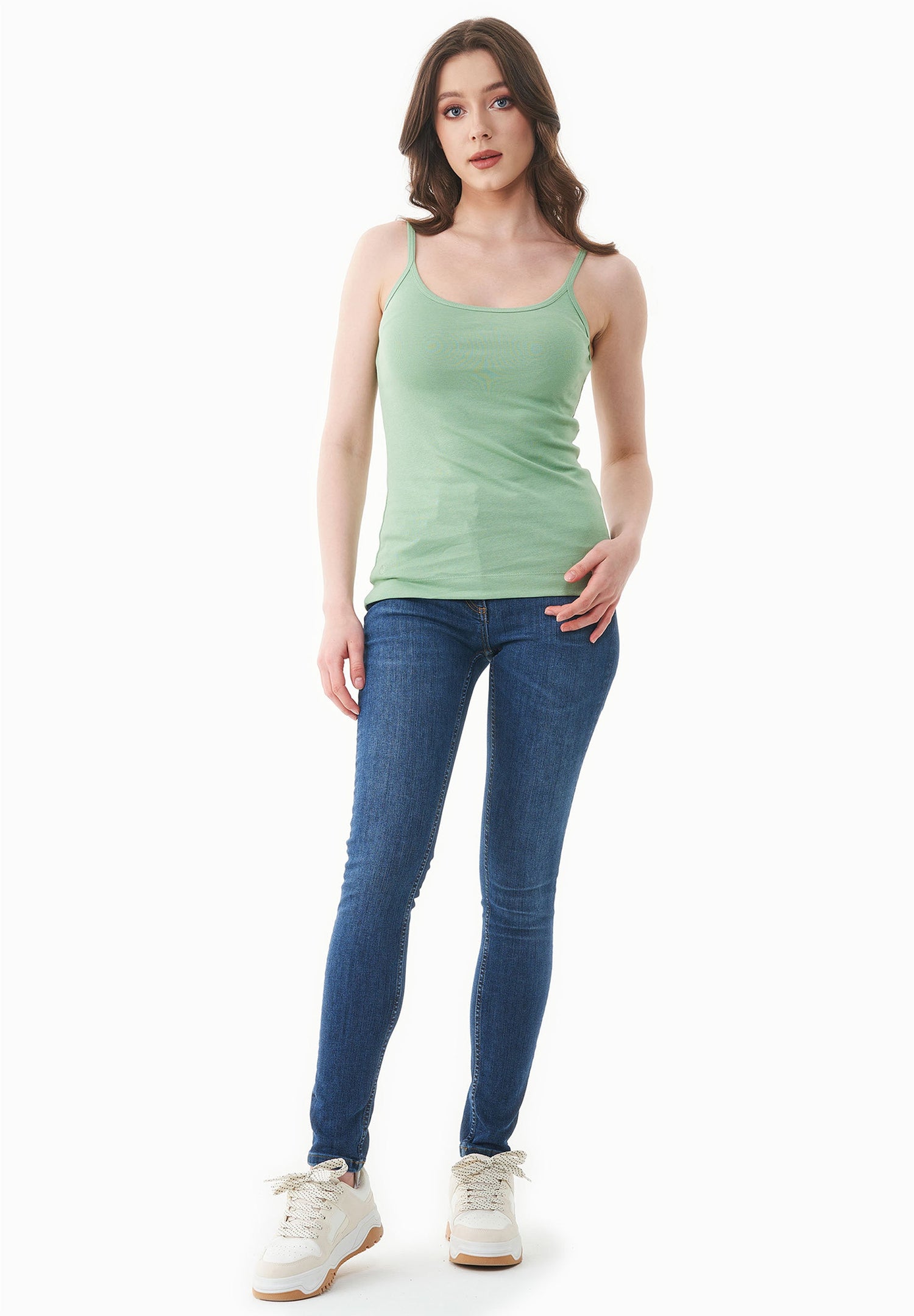 Women's Ribbed Spaghetti Strap Top Matcha Green