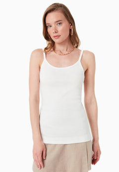 Women's Ribbed Spaghetti Strap Top Off White