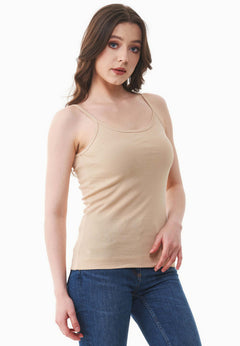 Women's Ribbed Spaghetti Strap Top Soft Beige