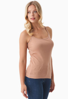Women's Ribbed Spaghetti Strap Top Tan