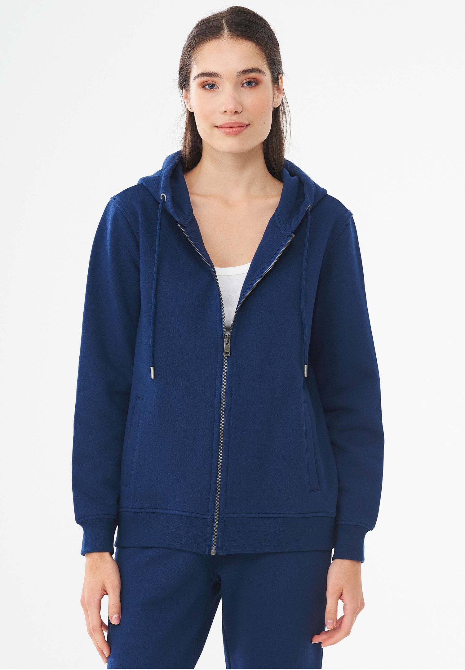 Women's Organic Cotton Zipper Hoodie Navy